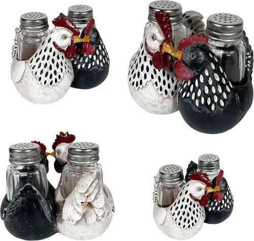 Vista 4 de Urbalabs Country Chicken Double Chickens Salero y Pimentero Caddy Country Farmhouse Mesa de comedor de cocina Decoración de mostrador de cocina