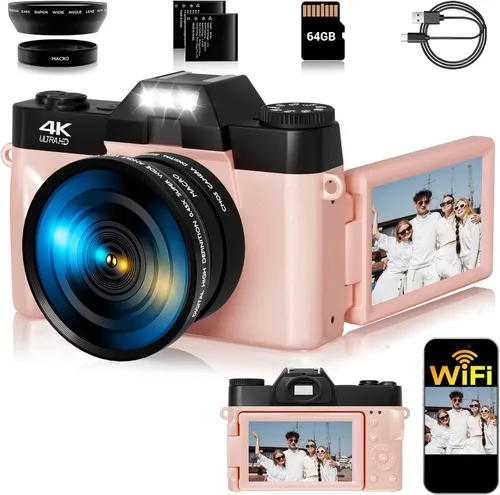 Vista 10 de Cámara digital de 75 MP, cámara de vlogging WiFi 4K con pantalla abatible de 180° de 3.0 pulgadas, cámara compacta de enfoque automático de 16X