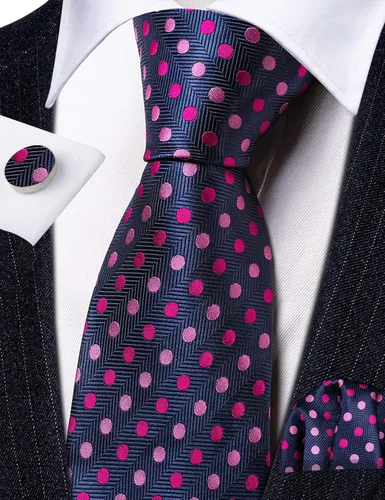 Vista 7 de Barry.Wang Corbatas de seda para hombre, diseño de lunares, gemelos cuadrados de bolsillo, gemelos para negocios, boda