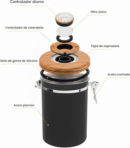 Vista 2 de TEDSWAIT Recipientes herméticos para café, contenedor de almacenamiento de granos de café de cocina de acero inoxidable con cuchara, rastreador