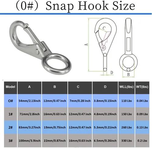 Vista 4 de Stainless Steel 316 Spring Snap Hook – Fixed Eye Clip for Boat, Flag Pole, Keychain, Car Keys Rustproof Snap Shackle with High-Strength Locking