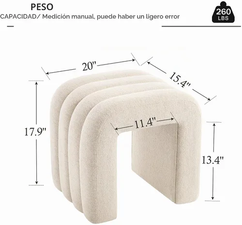 Vista 3 de Taburete otomano multifuncional, reposapiés para sofá, taburete de tocador moderno para sala de maquillaje, sala de estar y entrada, taburete Beige