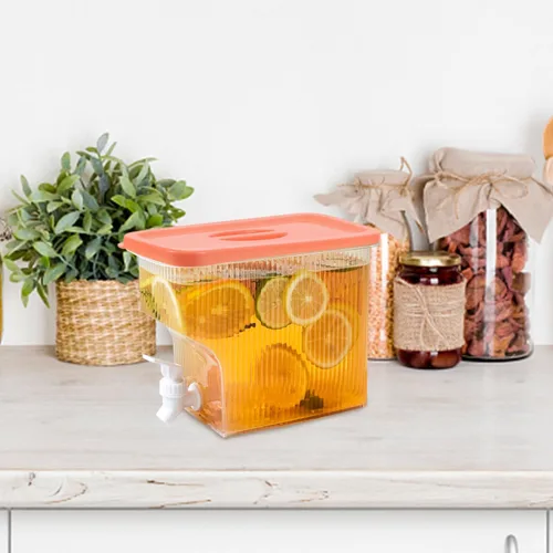Vista 5 de Dispensador de bebidas de plástico de 1 galón con espita para bebidas frías para refrigerador, té helado, limonada, fiesta, bar, uso