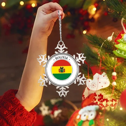 Vista 3 de Adorno de copo de nieve con bandera de Bolivia, adornos de árbol de Navidad, recuerdo de ciudad rural, adornos de Navidad personalizados 2022