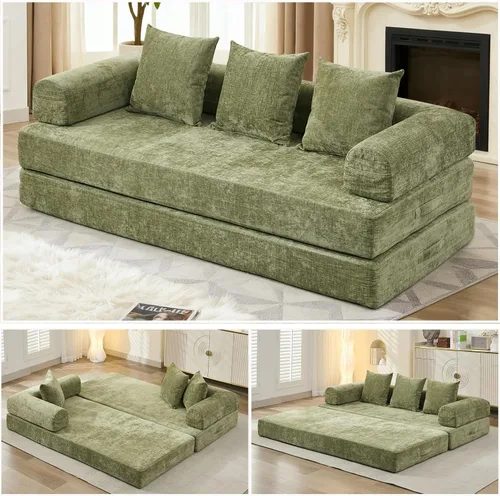 Vista 12 de Sofá cama convertible 4 en 1 de 79 pulgadas, sofás sin hueso, cama plegable de felpilla con cama extraíble, futón de suelo, sofá biplaza modular