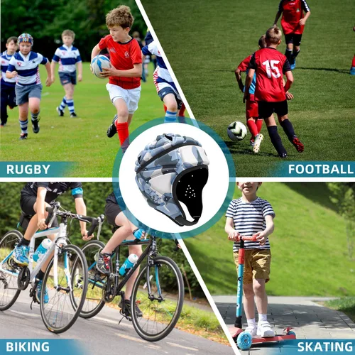 Vista 7 de Casco de fútbol con bandera suave 7v7 rugby acolchado para niños y jóvenes Camouflaje