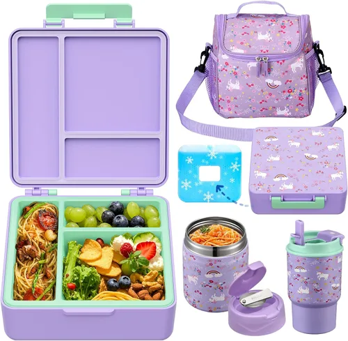 Vista 12 de Lonchera Bento para niños con termo de sopa de 17 onzas, botella de agua aislada y bolsa de almuerzo aislada, a prueba de fugas, contenedor