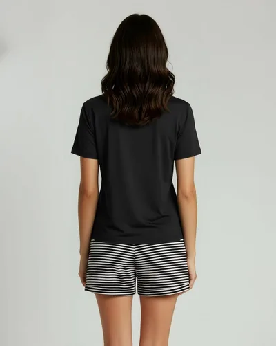 Vista 6 de Real Essentials Paquete de 2 Conjunto de pijama corto de manga corta para mujer - Ropa de dormir cómoda, ligera y suave para descansar