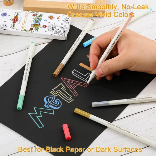 Vista 4 de Sunshilor Marcadores metálicos de punta fina para papel negro, pintura roca, huevo de Pascua, calabaza de Halloween, fabricación de tarjetas, metal