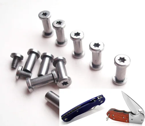 Vista 3 de EDC Cuchillos mango pivote tornillo, cuchillo de supervivencia, remaches de bolsillo plegable para cuchillo, paquete de 10