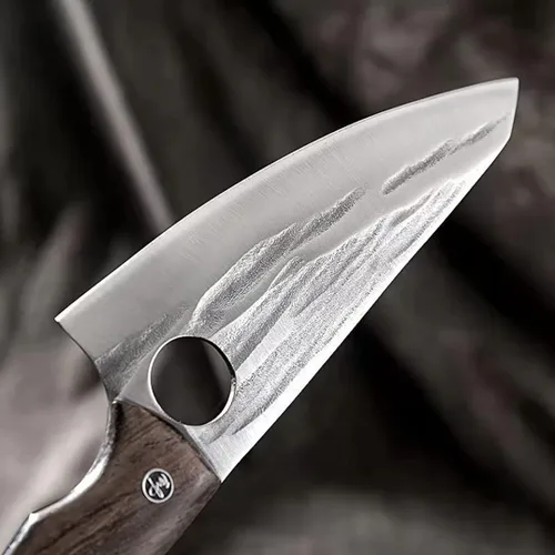 Vista 4 de Cuchillo de carnicero, cuchillo vikingo para cortar carne, 6 pulgadas, afilado, multiusos, forjado en fuego para deshuesar, rebanar, cortar, picar