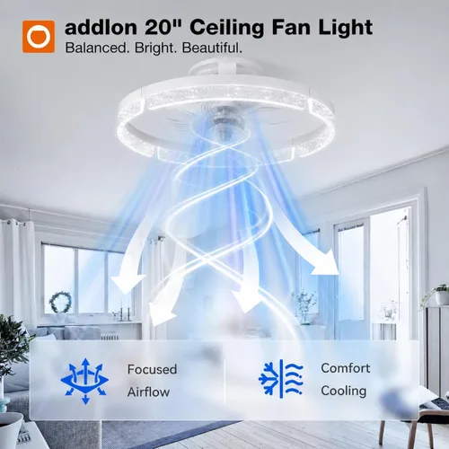 Vista 6 de addlon - Ventiladores de techo de 20 pulgadas con luces y control remoto Blanco - Estrellado