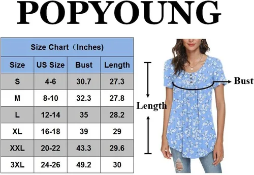 Vista 4 de POPYOUNG Women's Casual Short Sleeve Button Tunic Tops Loose Shirts with leggings
