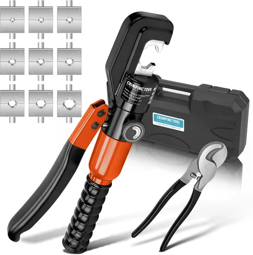 Vista 9 de Herramienta de prensado hidráulico, kit de herramientas de crimpado de alambre hidráulico de 16 toneladas con cortador de cables y 13 pares