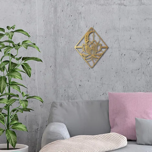 Vista 5 de CREATCABIN Arte de pared de loto de metal con diseño de luna y flores, adornos negros, letreros para decoración de pared, escultura colgante