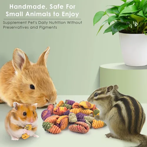 Vista 6 de ERKOON Golosinas de chinchilla con 25 juguetes de conejo, juguetes masticables para dientes para conejo, cobaya, jerbo, rata, hámster enano