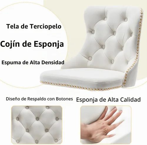 Vista 5 de Cinxzar Juego de 2 taburetes de bar de terciopelo dorado, taburetes de bar giratorios de altura de mostrador con ribete de cabezas de clavos y Beige