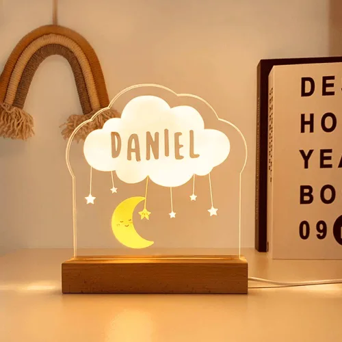 Vista 7 de Luz nocturna personalizada para bebés y niños, lámpara LED de corona de estrellas con nombre personalizado para niñas y niños, luces nocturnas