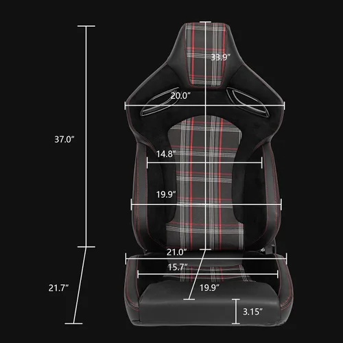 Vista 5 de IKON MOTORSPORTS, Asiento universal de carreras PU + cuero de carbono + gamuza, con deslizadores dobles, asiento deportivo reclinable negro
