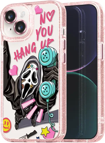 Vista 123 de Compatible para iPhone 13 Funda Bonita Estética - Funda para Teléfono Rosa con Purpurina con Protector de Cámara - Diseño de Cubierta