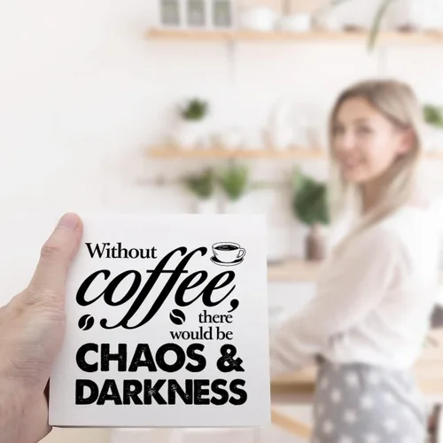 Vista 6 de Cartel de madera con texto en inglés "Funny Without Coffee Chaos", letrero rústico de madera de café para el hogar, cocina, oficina, cafetería, bar