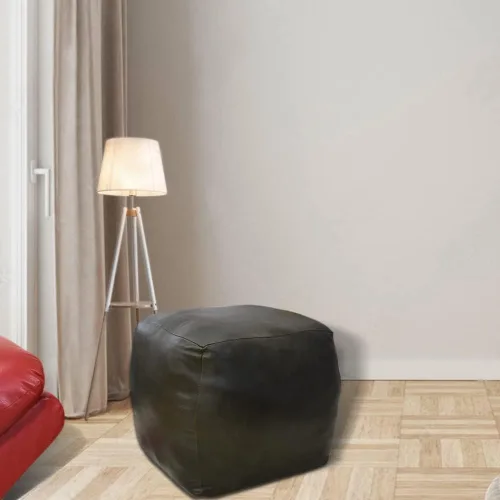 Vista 16 de Rugsotic Carpets Puf de cuero de cabra redondo hecho a mano ecológico negro – Puf de forma redonda, 14.0 in x 14.0 in x 14.0 in x 14.0 in, liso