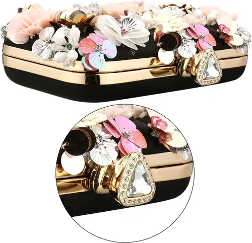 Vista 2 de Rkrouco Bolso de mano floral para mujer, bolso de mano de flores coloridas con diamantes de imitación de metal