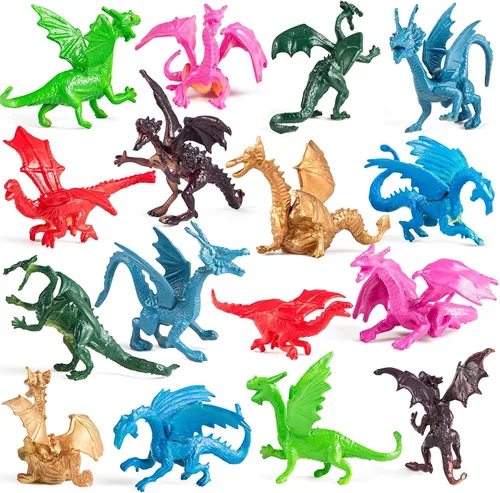 Vista 10 de Bedwina Figuras de juguete de mini dragón, paquete de 12 figuras de dragón de goma de plástico de 2 pulgadas en varios colores y estilos, juguetes