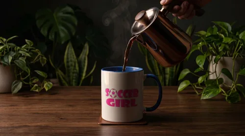 Vista 3 de 3dRose Soccer Girl Pink and White 11oz Two-Tone Blue Mug