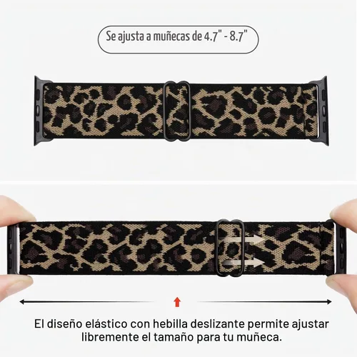Vista 2 de 4 Pack Stretchy Solo Loop Compatible with Apple Watch Bands Women Men Negro/Vino/Leopardo/Leopardo 4Pack