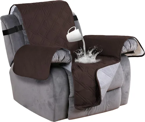 Vista 17 de Turquoize Funda impermeable para silla reclinable pequeña para mascotas reclinables, fundas acolchadas para sofá para cuero antideslizante Beige