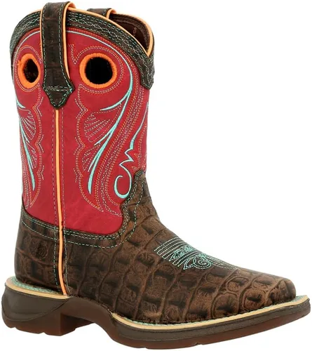 Vista 2 de Durango Lil Little Kids Gator Emboss Western Botas, Rojo