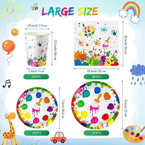 Vista 2 de 122 piezas de pintura artística para decoración de fiesta, suministros para sorbos y fiestas de arte, platos de pintura para artistas, servilletas