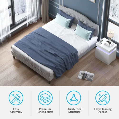 Vista 6 de Mjkone Base de cama tamaño King con cabecera ajustable, marco de cama tapizado con diseño capitoné con botones, no necesita somier, base de cama
