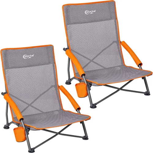 Vista 14 de PORTAL Sillas de Playa para Adultos, Camping, Bajas, Ligeras, Portátiles con Soporte para Tazas, Respaldo de Malla, Bolsa de Transporte para Arena