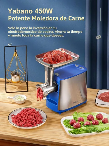 Vista 8 de Picadora de carne eléctrica, picadora de carne de alta resistencia, máquina de embutir salchichas, picadora de alimentos con kit de salchichas y Azul