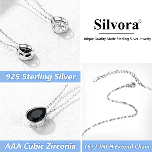 Vista 6 de Silvora Collar con colgante de circonita cúbica brillante de plata esterlina para mujer con embalaje de regalo