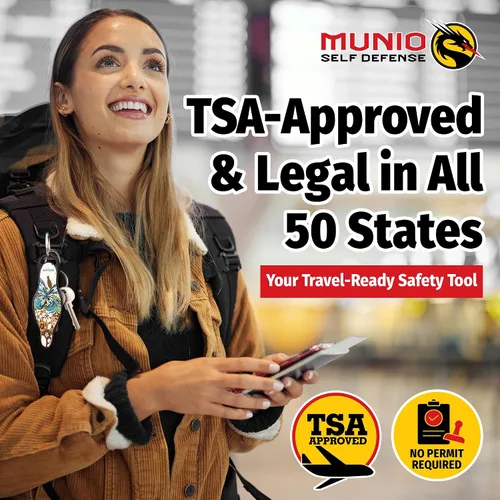 Vista 4 de MUNIO Llavero de autodefensa, elegante y portátil, herramienta de seguridad para mujeres y hombres, no letal, aprobado por la TSA, fabricado