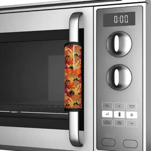 Vista 4 de 6 fundas para manija de puerta de refrigerador de Acción de Gracias, cubierta de manija de nevera de otoño, hoja de arce, protector de manija