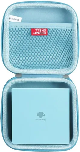 Vista 8 de Hermitshell Funda de viaje para impresora de bolsillo Phomemo M02 / Phomemo M02 Pro/Phomemo M02S (negro exterior + interior azul claro)