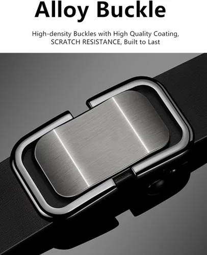 Vista 4 de Oyifan Cinturón negro para hombre, cinturón de diseñador de vestido de cuero genuino para hombres, moda Slide Ratchet Click Casual Mens Belt