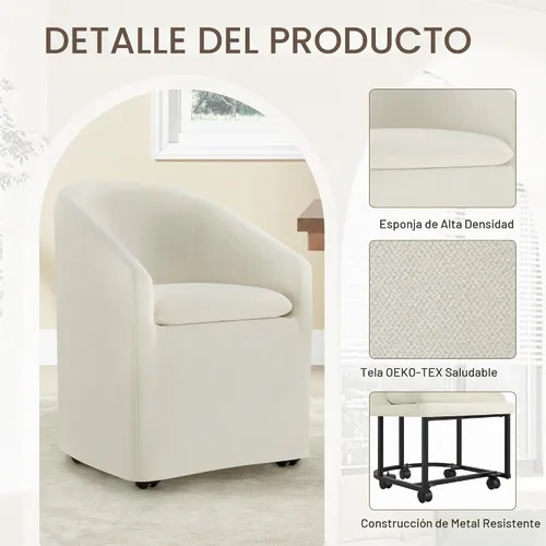 Vista 4 de KISLOT Juego de 1 sillas de comedor tapizadas con ruedas, color beige
