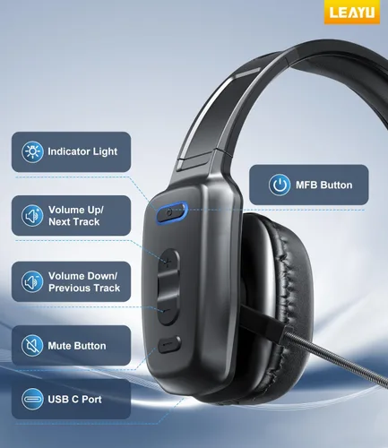 Vista 7 de Auriculares Bluetooth Trucker, micrófono con cancelación de ruido AI de 60 horas para conducir Mute Button, Multipoint Pairing, Single-Ear Design