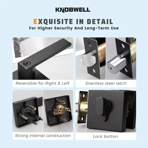 Vista 7 de KNOBWELL - Juego de picaporte y cerradura de puerta delantera color negro mate, picaporte de entrada con llave y cerradura de cilindro simple, juego
