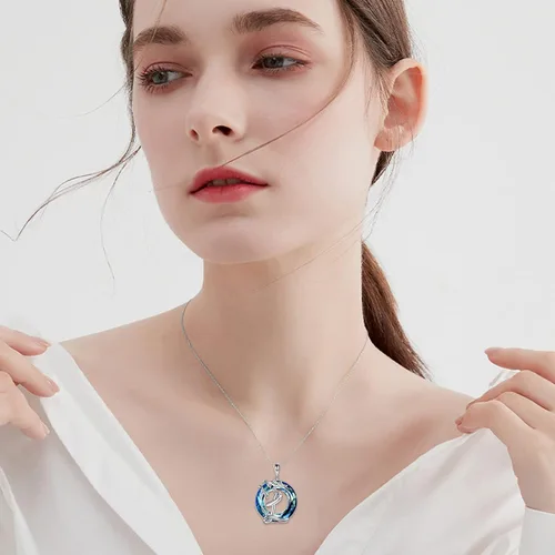 Vista 5 de WTENIY Collar de árbol de la vida, regalos para mujer, plata de ley 925 con letra inicial A-Z, colgante de árbol genealógico, joyería de cristal