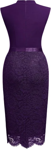 Vista 6 de Miusol Women's Retro Half Collar Contrast Floral Lace Cocktail Party Dress