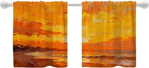 Vista 15 de Shrahala Beach Scenery Blackout Curtain Tiers, Coastal Landscape Kitchen Valance Light Blocking Tier Drapes with Rod Pocket, 2 Pack 26 X 24 in Blue1