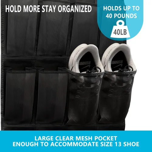 Vista 5 de Organizador de Zapatos para Puerta con 24 Bolsillos Grandes de Malla Transpirable, Soporte de Almacenamiento de Zapatos para Closet, Colgante
