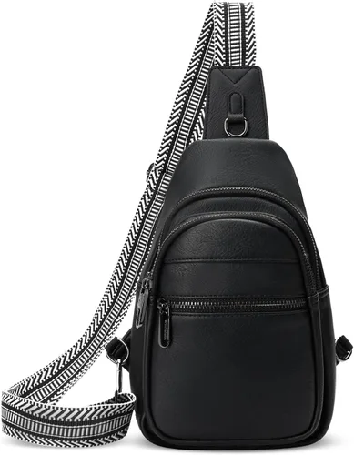 Vista 11 de Riñonera antirrobo para mujer, pequeña cangurera de piel Negro-b