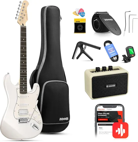 Vista 14 de Donner, DST-152B Kit de guitarra eléctrica de 39 pulgadas HSS, con bobina de pastilla dividida, con amplificador, bolsa, accesorios, guitarra